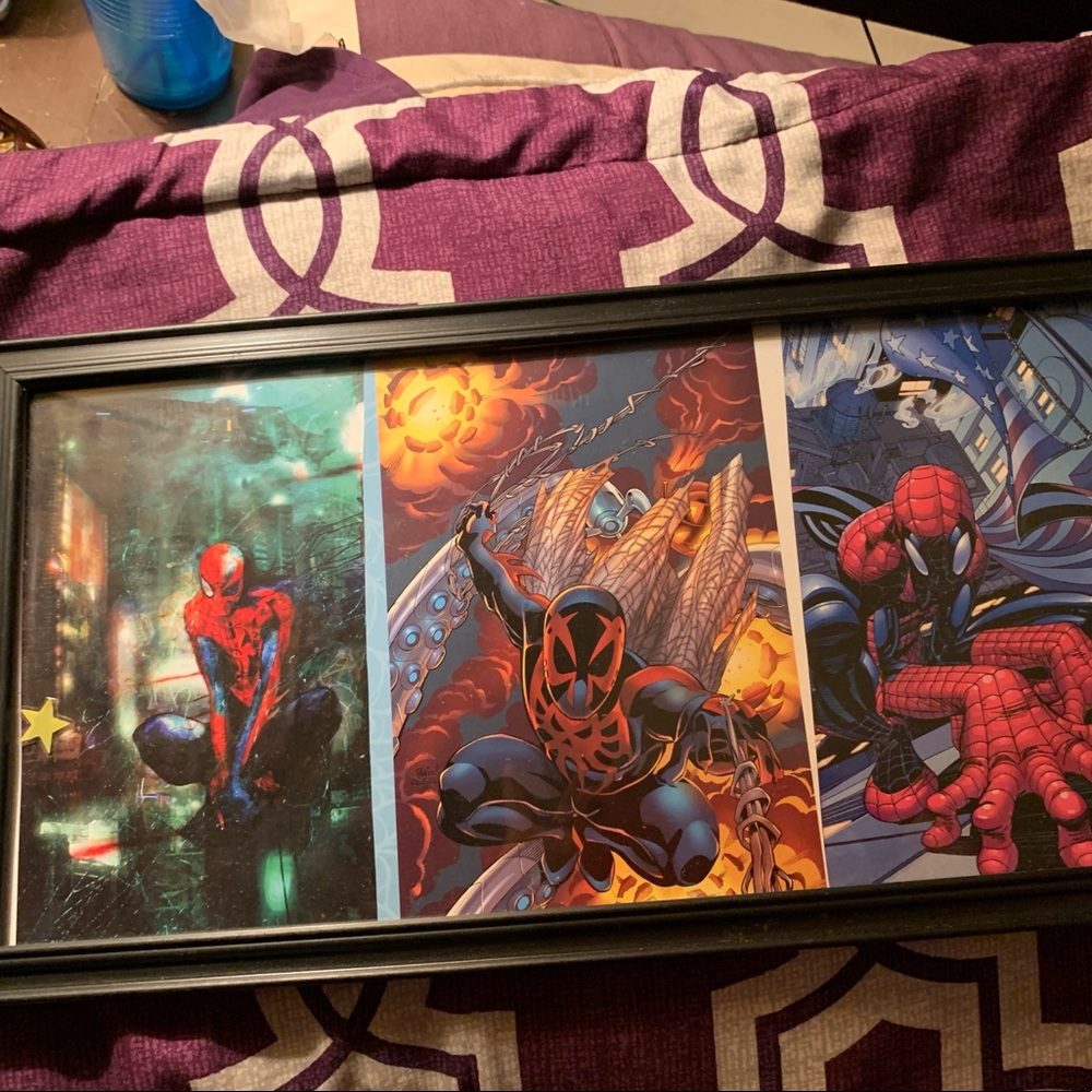 Framed spider man comic scenes